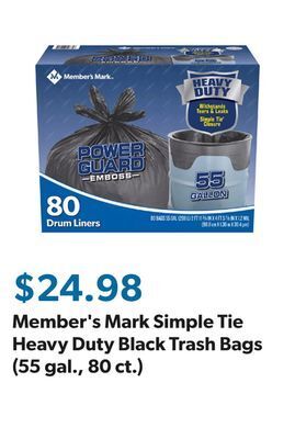 Sam's Club Member's mark simple tie heavy duty black trash bags (55 gal., 80 ct.) offer