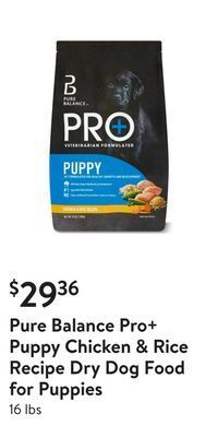 Walmart Pure balance pro+ puppy chicken & rice recipe dry dog food for puppies offer