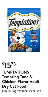 Walmart Temptations tempting tuna & chicken flavor adult dry cat food offer