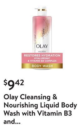 Walmart Olay cleansing & nourishing liquid body wash with vitamin b3 and hyaluronic acid offer
