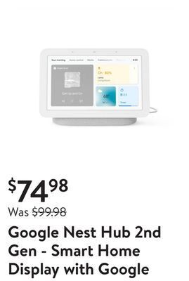 Walmart Google nest hub 2nd gen - smart home display with google assistant - chalk offer