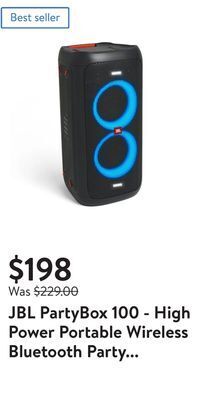 Walmart Jbl partybox 100 - high power portable wireless bluetooth party speaker offer