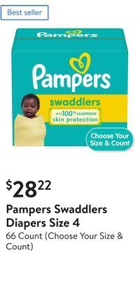 Walmart Pampers swaddlers diapers size 4 offer