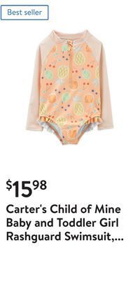 Walmart Carter's child of mine baby and toddler girl rashguard swimsuit, one-piece, sizes 0/3m-5t offer