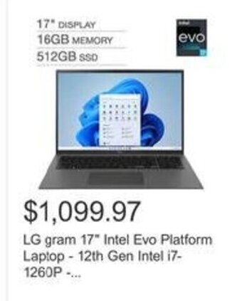 Costco LG gram 17" Intel Evo Platform Laptop-12th Gen Intel i7-1260P-... offer