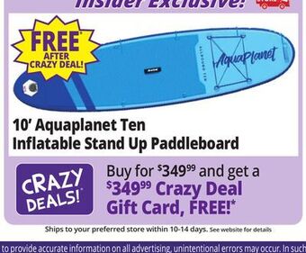 Ocean State Job Lot Aquaplanet 10' allround ten inflatable stand up paddleboard offer