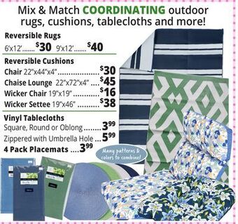Ocean State Job Lot Coordinating outdoor rugs, cushions, tablecloths and more! offer