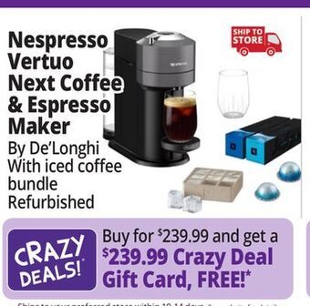 Ocean State Job Lot Nespresso vertuo next coffee and espresso maker by de'longhi with iced coffee bundle (certified refurbished) offer