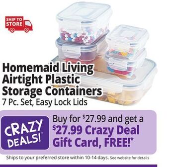 Ocean State Job Lot Homemaid living premium airtight plastic storage containers, 7-piece variety size set offer