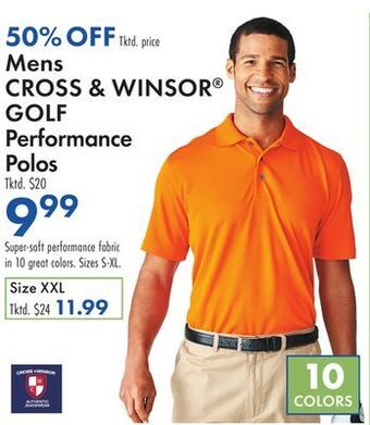 Boscov's Mens cross & winsor® golf performance polos offer