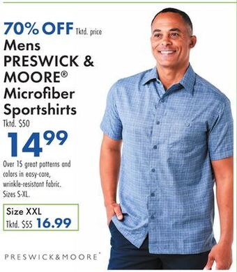 Boscov's Mens preswick & moore® microfiber sportshirts offer