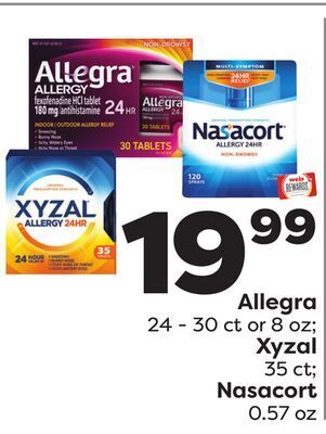 Weis Markets Allegra 24-30 ct or 8 oz xyzal 35 ct nasacort 0.57 oz offer