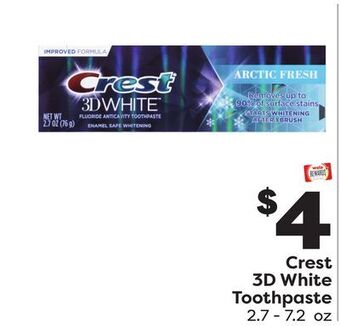 Weis Markets Crest 3d white toothpaste offer
