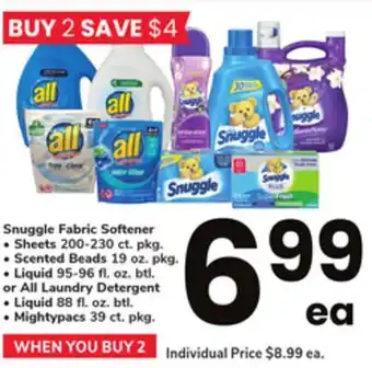 ACME Snuggle fabric softener sheets 200-230 ct. pkg., scented beads 19 oz. pkg., liquid 95-96 fl. oz. btl. or all laundry detergen offer
