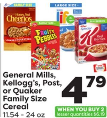 Weis Markets General mills, kellogg's, post, or quaker family size cereal offer