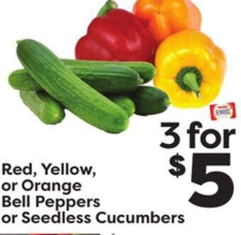 Weis Markets Red, yellow, or orange bell peppers or seedless cucumbers offer