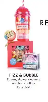 Boscov's Fizz & bubble fizzers, shower steamers, body butters offer