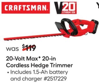 Lowe's 20-volt max 20-in cordless hedge trimmer offer
