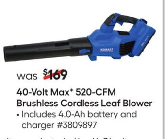 Lowe's 40-volt max v 520-cfm brushless cordless leaf blower offer