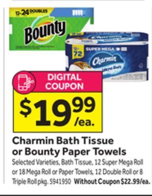 Stop&Shop Charmin bath tissue or bounty paper towels offer