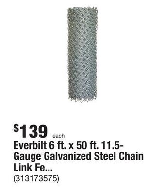 The Home Depot Everbilt 6 ft. x 50 ft. 11.5- gauge galvanized steel chain link fence fabric offer