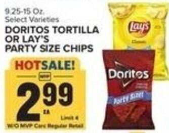 Food Lion Doritos Tortilla or Lay's Party Size Chips offer