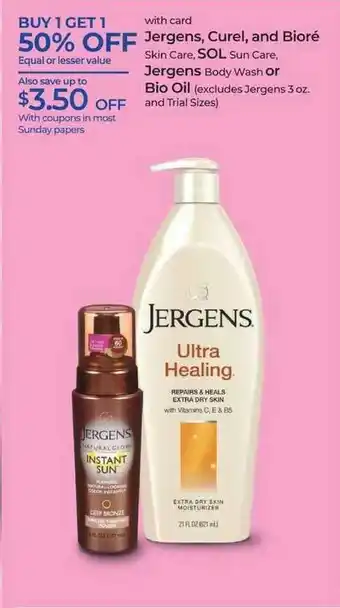Rite Aid Jergens, Curel, And Bioré Skin Care, Sol Sun Care, Jergens Body Wash Or Bio Oil offer