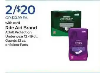 Rite Aid Rite Aid Brand Adult Protection, Underwear , Guards Or Select Pads offer