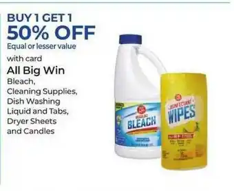 All Big Win Bleach, Cleaning Supplies, Dish Washing, Liquid And Tabs, Dryer Sheets And Candles