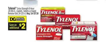 Dollar General Tylenol Extra Strength 8 Hour 24-100 Ct., Caplets, Tablets Or Rapid Release Gels offer