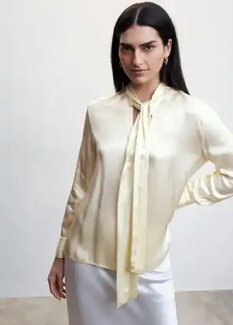 Mango Satin blouse with bow collar offer