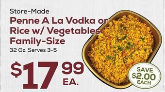 DeCicco & Sons Penne a la vodka or rice w/vegetables family-size offer