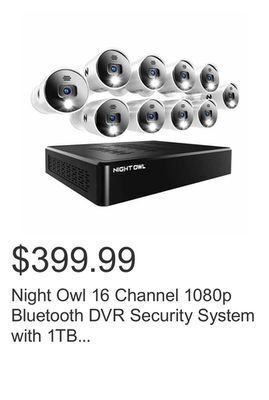 Costco Night owl 16 channel 1080p bluetooth dvr security system with 1tb hard drive and 10 wired 1080p indoor / outdoor spotlight de offer