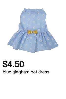 Five Below Blue gingham pet dress offer