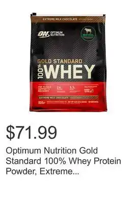 Costco Optimum nutrition gold standard 100% whey protein powder, extreme milk chocolate, 80 servings offer