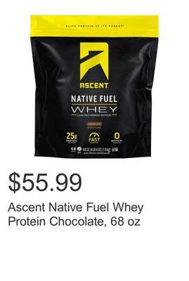 Costco Ascent native fuel whey protein chocolate, 68 oz offer