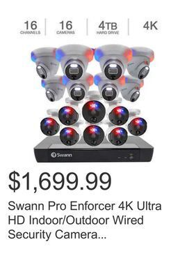 Costco Swann pro enforcer 4k ultra hd indoor/outdoor wired security camera system, 16-channel nvr 4tb hdd, 8 bullet & 8 dome cameras offer