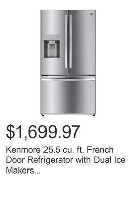Costco Kenmore 25.5 cu. ft. french door refrigerator with dual ice makers and dual evaporator offer