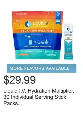 Costco Liquid i.v. hydration multiplier, 30 individual serving stick packs in resealable pouch offer