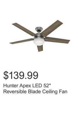 Costco Hunter apex led 52 reversible blade ceiling fan offer