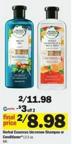 Meijer Herbal Essences Bio: Renew Shampoo or Conditioner 13.5 oz offer