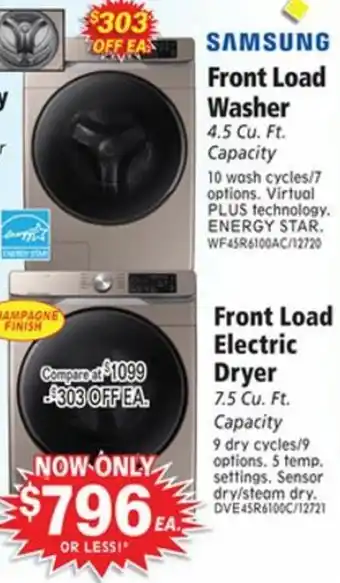 Front Load Washer, Front Load Electric Dryer