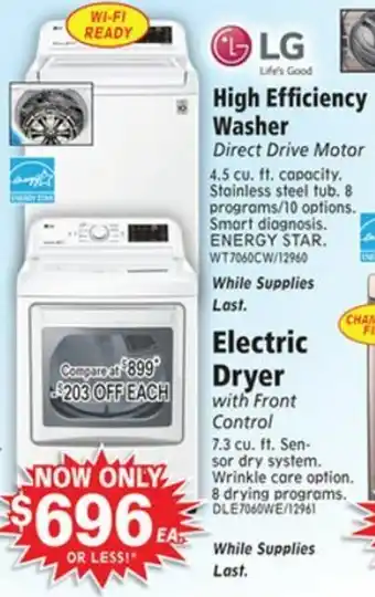 ABC Warehouse High Efficiency Washer, Electric Dryer offer