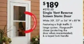 Valu Home Centers Single Vent Reverse Screen Storm Door offer