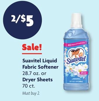Family Dollar Suavitel liquid fabric softener 28.7 oz. or dryer sheets 70 ct. offer