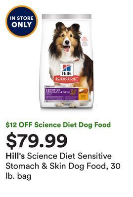 Petco Science diet sensitive stomach & skin dog food, 30 lb. bag offer