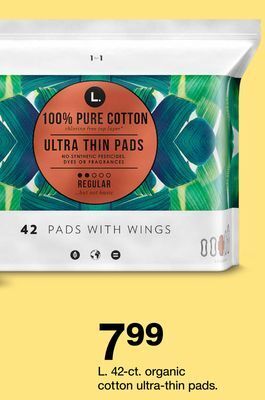 Target L. 42-ct. organic cotton ultra-thin pads. offer