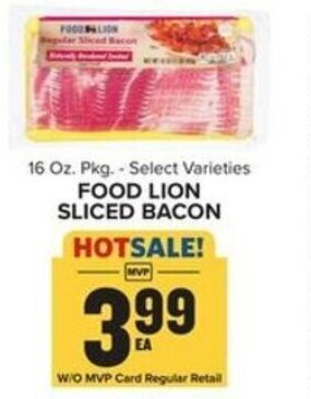 Food Lion 16 Oz. Pkg.- Select Varieties FOOD LION SLICED BACON offer
