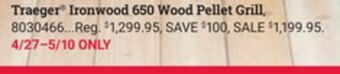 Ace Hardware Traeger® ironwood 650 wood pellet grill offer