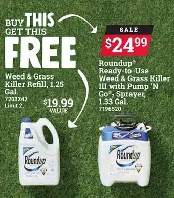 Ace Hardware Roundup ready-to-use weed & grass killer iii with pump'n go® 2 sprayer, 1.33 gal. offer